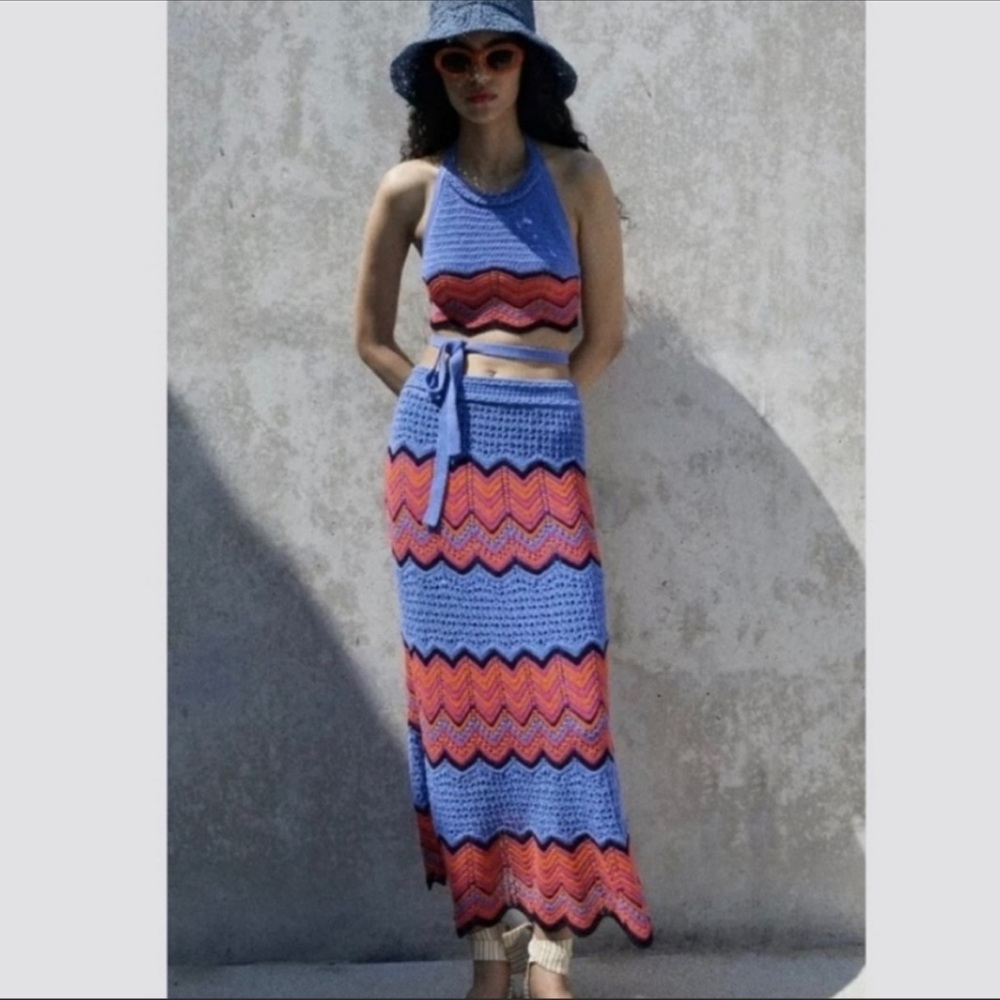 Zara Special Edition Crochet High-waist Skirt and Top Set Size L